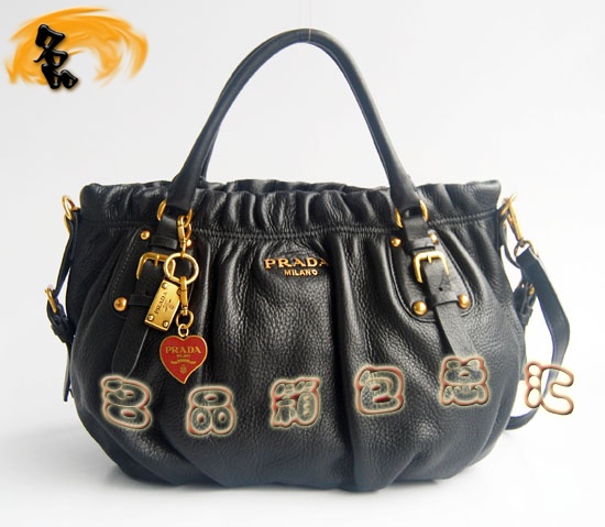 80066 正品品質 Prada最新款 進口牛皮時尚女包 Prada斜挎包 Prada手提包 黑色