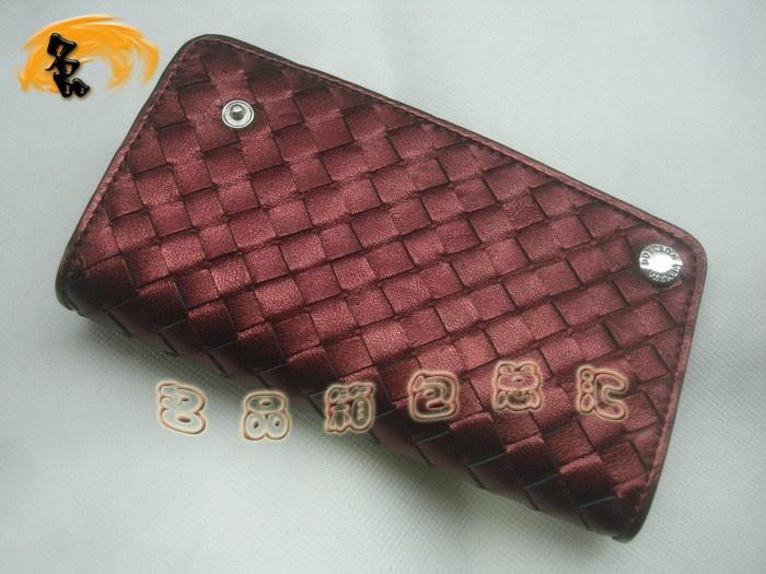 08859 Bottega Veneta羊皮手工編織卡包 BV卡夾 Bottega Veneta長款錢包 棗紅色