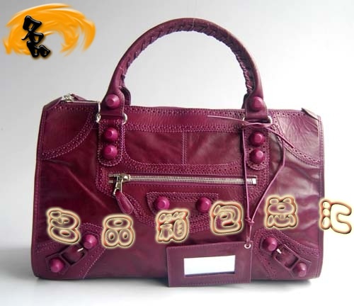 084824 Balenciaga手提包 最新款皮釘花邊牛皮時尚休閑女包 巴黎世家女包 深紅色