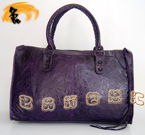 084324 Balenciaga單肩包 Balenciaga羊皮女包 機車包 巴黎世家手提包 深紫色
