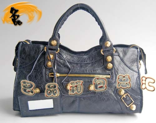 084328B Balenciaga單肩包 機車包 巴黎世家手提包 進口羊皮大金釘女包 藏藍色