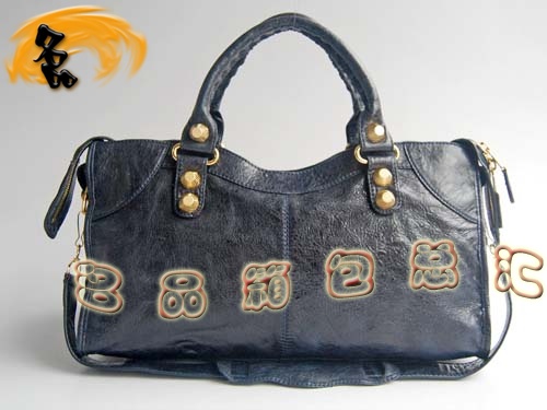 084328B Balenciaga單肩包 機車包 巴黎世家手提包 進口羊皮大金釘女包 藏藍色