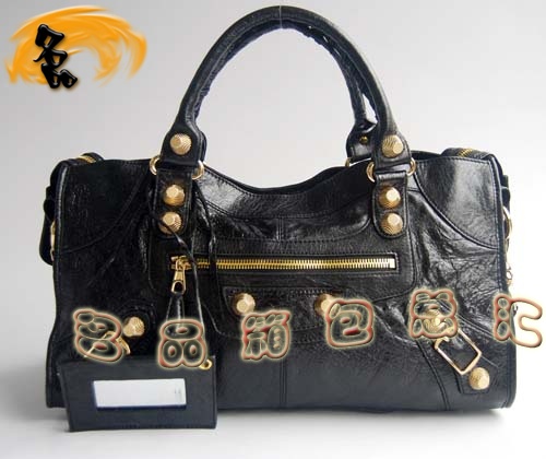 084328B Balenciaga單肩包 機(jī)車包 巴黎世家手提包 進(jìn)口羊皮大金釘女包 黑色