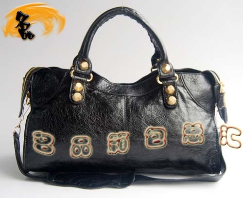 084328B Balenciaga單肩包 機(jī)車包 巴黎世家手提包 進(jìn)口羊皮大金釘女包 黑色