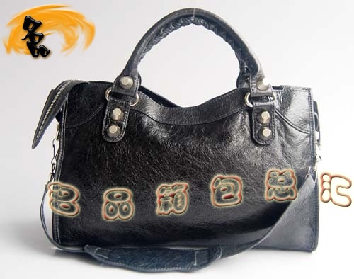 084332A Balenciaga機車包 單肩包 巴黎世家手提包 進口羊皮大銀釘時尚女包 深灰色