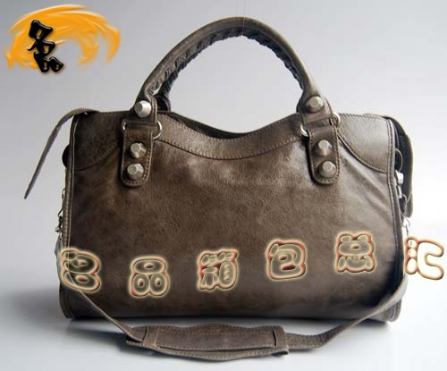 084332A Balenciaga機車包 單肩包 巴黎世家手提包 進口羊皮大銀釘時尚女包 銀灰色