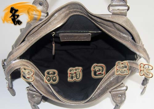 084332A Balenciaga機車包 單肩包 巴黎世家手提包 進口羊皮大銀釘時尚女包 銀灰色