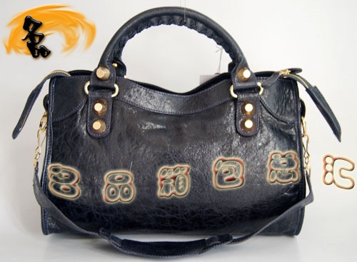 084332B Balenciaga機(jī)車包 單肩包 巴黎世家手提包 進(jìn)口羊皮大金釘時(shí)尚女包 灰藍(lán)色