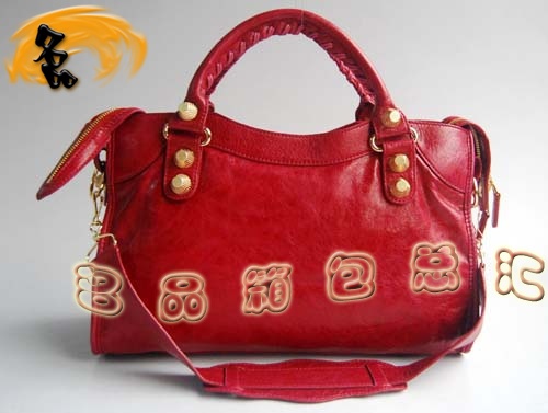 084332B Balenciaga機車包 單肩包 巴黎世家手提包 進口羊皮大金釘時尚女包 紅色