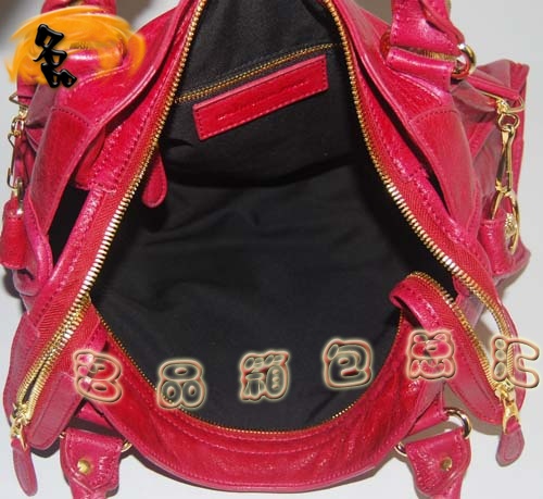 084332B Balenciaga機車包 單肩包 巴黎世家手提包 進口羊皮大金釘時尚女包 紅色