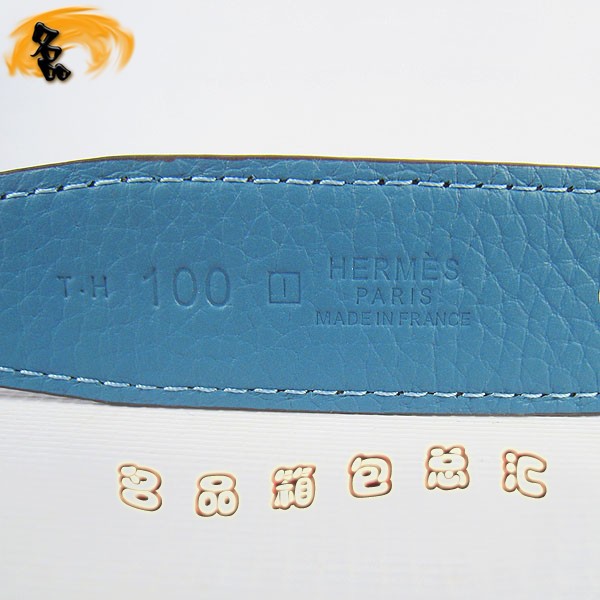 408 最新款Hermes皮帶 Hermes腰帶 愛(ài)馬仕男款皮帶 荔枝紋淺啡配中藍(lán) 銀扣3cm