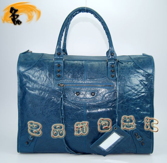 084334 Balenciaga機(jī)車包 單肩包 巴黎世家手提包 進(jìn)口羊皮大金釘時(shí)尚女包 寶藍(lán)色