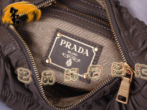 BL0651 普拉達最新款褶皺羊皮女包 Prada手拎包 Prada單肩包 原版一比一品質 卡其色