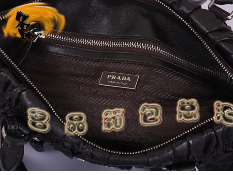BN1407 正品品質 普拉達羊皮女士斜挎包 最新款褶皺系列女包 Prada手提包 啡色