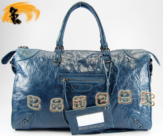084340 Balenciaga機車包 單肩包 巴黎世家手提包 進口羊皮時尚女包 寶藍色