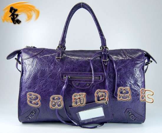 084340 Balenciaga機車包 手提包 巴黎世家單肩包 進口羊皮經典時尚女包 深紫色
