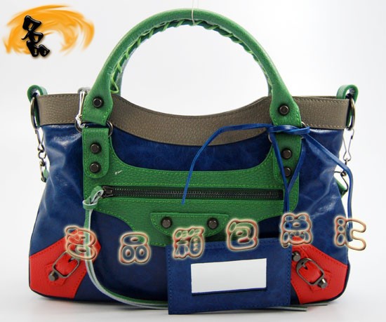 084331 Balenciaga女包 巴黎世家手提包 進口牛皮經典時尚女包 藍灰綠色