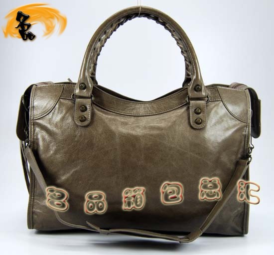115748L 巴黎世家機車包 Balenciaga手提包 進口油皮時尚休閑女包 單肩包 銀灰色