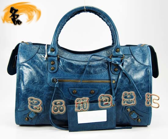 115748S 巴黎世家機車包 Balenciaga單肩包 進口油皮時尚女包 手提包 寶藍色