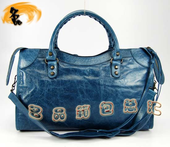 115748S 巴黎世家機車包 Balenciaga單肩包 進口油皮時尚女包 手提包 寶藍色