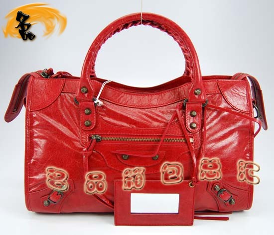 115748S 巴黎世家機(jī)車包 Balenciaga單肩包 進(jìn)口油皮時(shí)尚女包 手提包 大紅色