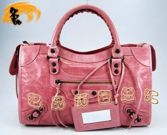 115748S 巴黎世家機車包 進口油皮時尚女包 Balenciaga單肩包 手提包 淺粉紅色