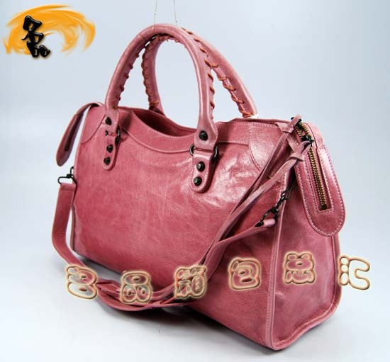 115748S 巴黎世家機車包 進口油皮時尚女包 Balenciaga單肩包 手提包 淺粉紅色