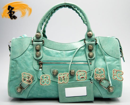 173082A Balenciaga單肩包 巴黎世家手提包 進(jìn)口牛皮經(jīng)典時尚女包 機(jī)車包 湖水綠色