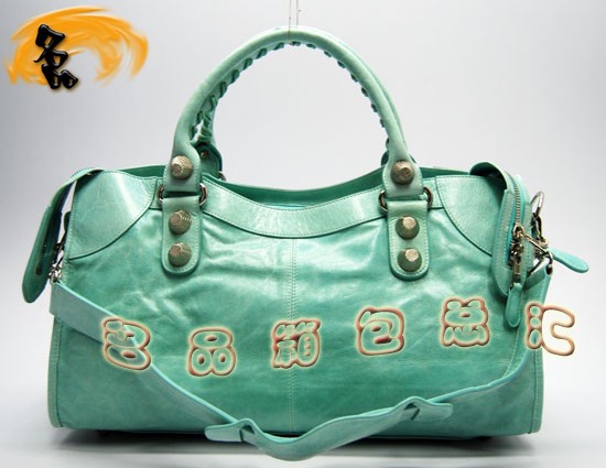 173082A Balenciaga單肩包 巴黎世家手提包 進(jìn)口牛皮經(jīng)典時尚女包 機(jī)車包 湖水綠色
