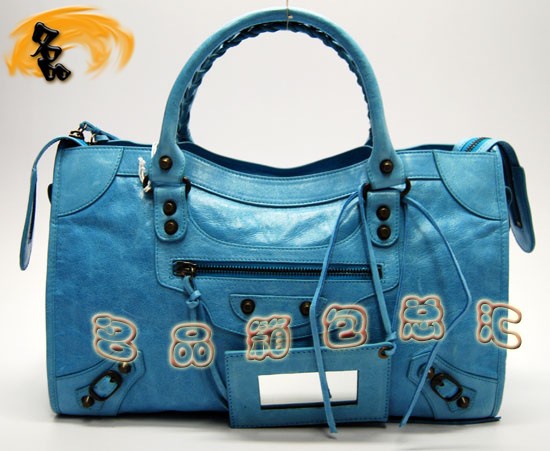115748S 巴黎世家單肩包 Balenciaga機車包 進口油皮經典款女包 手提包 天藍色
