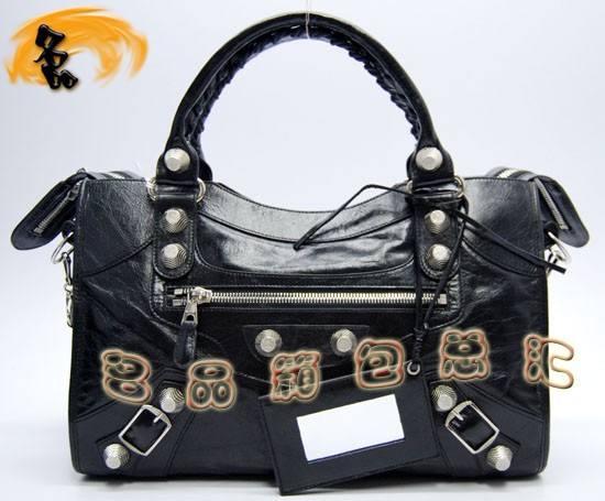 173084A Balenciaga手提包 巴黎世家單肩包 進口牛皮經典時尚女包 機車包 黑色