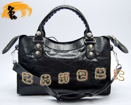 173084A Balenciaga手提包 巴黎世家單肩包 進口牛皮經典時尚女包 機車包 黑色