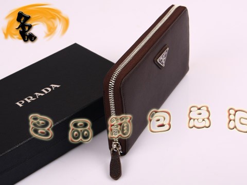 M506A Prada錢包 普拉達男士牛皮銀色拉鏈長錢夾 Prada長款錢包 Prada錢夾 啡色