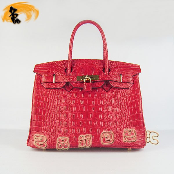 6088 Hermes Birkin 鉑金包 愛馬仕女包 Hermes手提包 鱷魚頭紋(30) 大紅色金扣