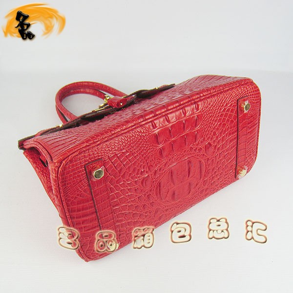 6088 Hermes Birkin 鉑金包 愛馬仕女包 Hermes手提包 鱷魚頭紋(30) 大紅色金扣