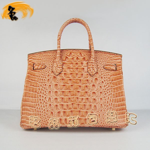 6088 愛馬仕女包 Hermes Birkin 鉑金包 Hermes手提包 鱷魚頭紋(30)橙色金扣