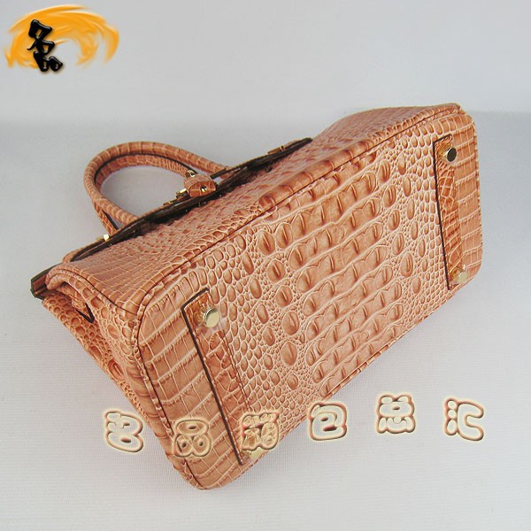 6088 愛馬仕女包 Hermes Birkin 鉑金包 Hermes手提包 鱷魚頭紋(30)橙色金扣