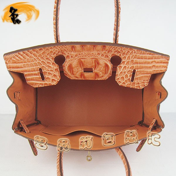 6088 愛馬仕女包 Hermes Birkin 鉑金包 Hermes手提包 鱷魚頭紋(30)橙色金扣