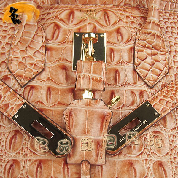 6088 愛馬仕女包 Hermes Birkin 鉑金包 Hermes手提包 鱷魚頭紋(30)橙色金扣