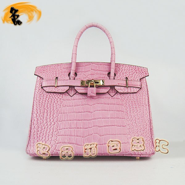 6088 Hermes手提包 愛馬仕女包 Hermes Birkin 鉑金包 鱷魚紋(30) 粉紅色金扣
