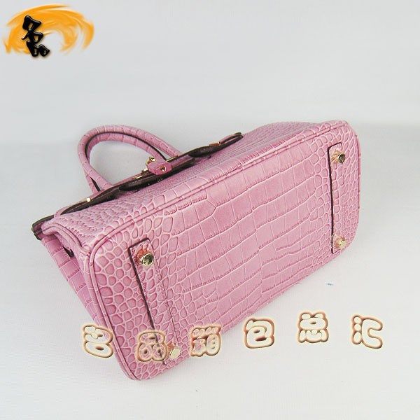 6088 Hermes手提包 愛馬仕女包 Hermes Birkin 鉑金包 鱷魚紋(30) 粉紅色金扣