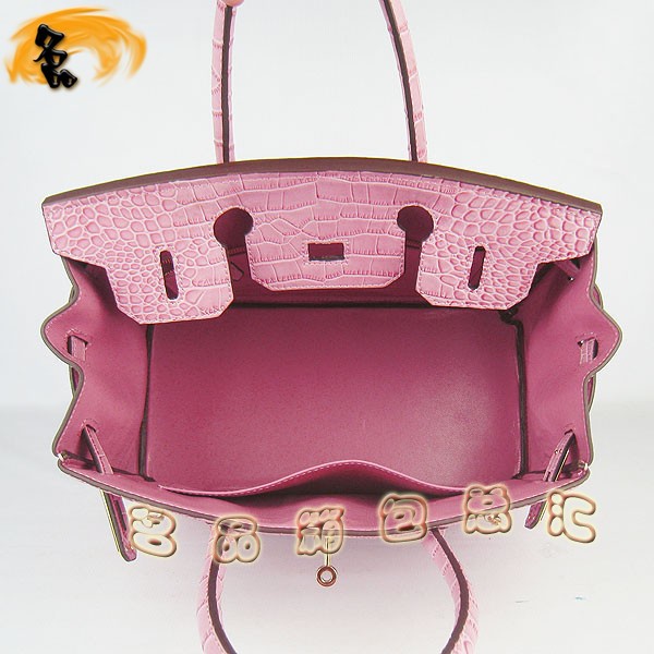 6088 Hermes手提包 愛馬仕女包 Hermes Birkin 鉑金包 鱷魚紋(30) 粉紅色金扣