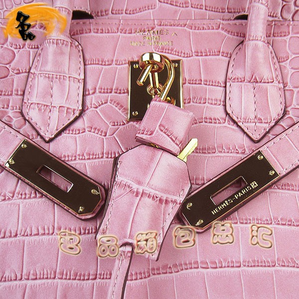 6088 Hermes手提包 愛馬仕女包 Hermes Birkin 鉑金包 鱷魚紋(30) 粉紅色金扣