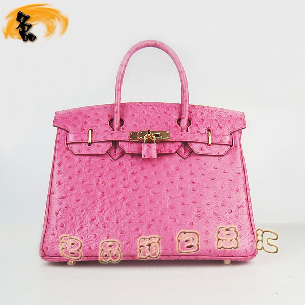 6088 愛馬仕女包 Hermes手提包 Hermes Birkin 鉑金包 鴕鳥紋(30) 玫紅色金扣