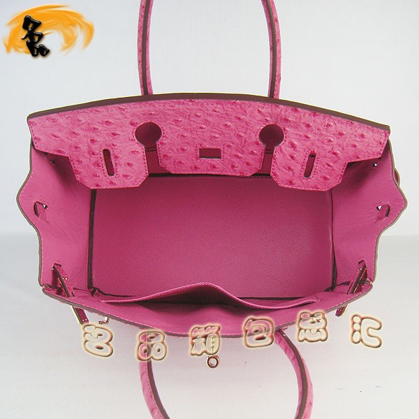6088 愛馬仕女包 Hermes手提包 Hermes Birkin 鉑金包 鴕鳥紋(30) 玫紅色金扣
