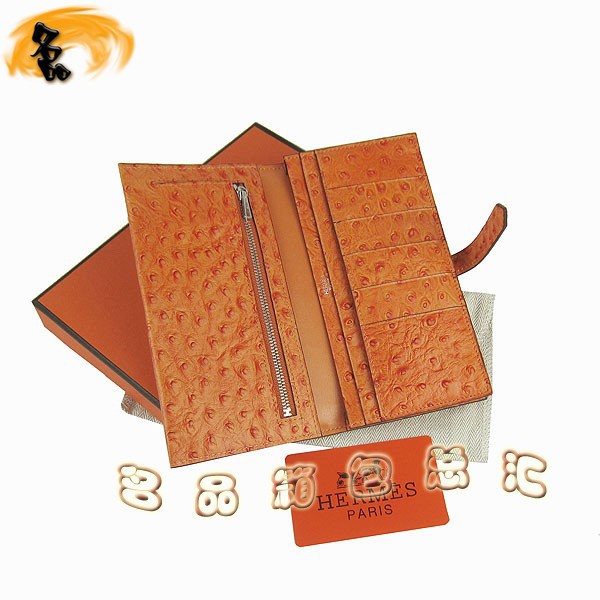 H005 Hermes錢包 愛馬仕經(jīng)典H扣兩折錢包 Hermes長款錢包 鴕鳥紋女士錢夾 橙色