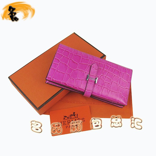 H005 Hermes錢(qián)包 愛(ài)馬仕經(jīng)典H扣兩折錢(qián)包 Hermes長(zhǎng)款錢(qián)包 鱷魚(yú)紋女士錢(qián)夾 桃紅色