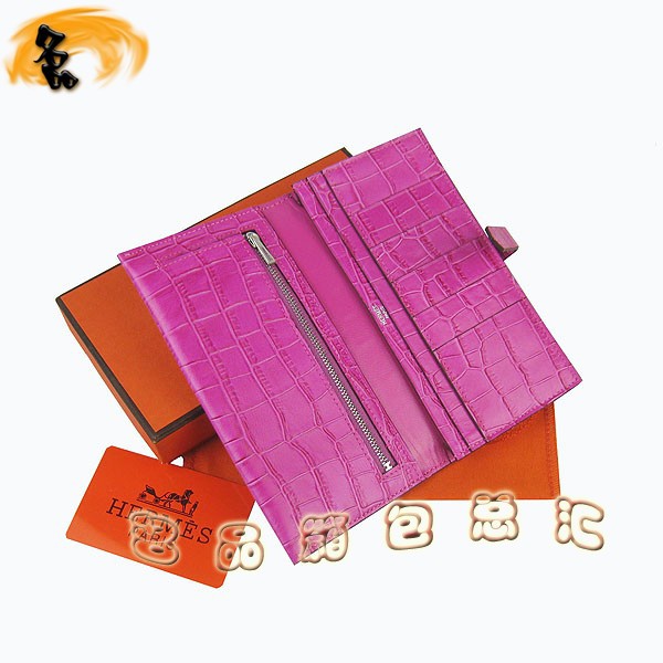 H005 Hermes錢(qián)包 愛(ài)馬仕經(jīng)典H扣兩折錢(qián)包 Hermes長(zhǎng)款錢(qián)包 鱷魚(yú)紋女士錢(qián)夾 桃紅色