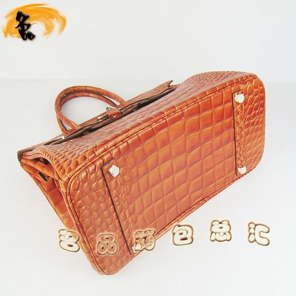 6089 愛馬仕女包 Hermes Birkin 鉑金包 Hermes手提包 鱷魚紋(35) 橙色銀扣