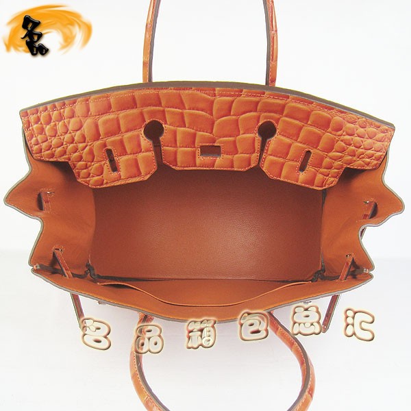 6089 愛馬仕女包 Hermes Birkin 鉑金包 Hermes手提包 鱷魚紋(35) 橙色銀扣